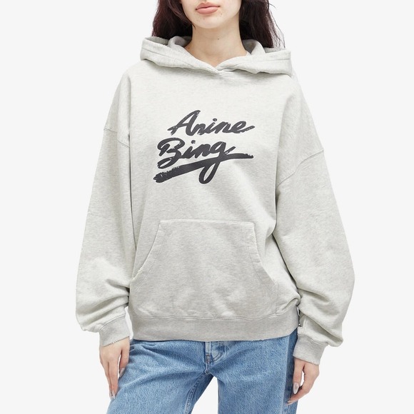 NWT Anine Bing Harvey Heather Signature Graphic Hoodie Sweatshirt Grey Size S - Picture 1 of 12